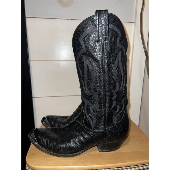 VTG Larry Mahan's Boot Collection Black Full Quill Ostrich Mens Cowboy Boots